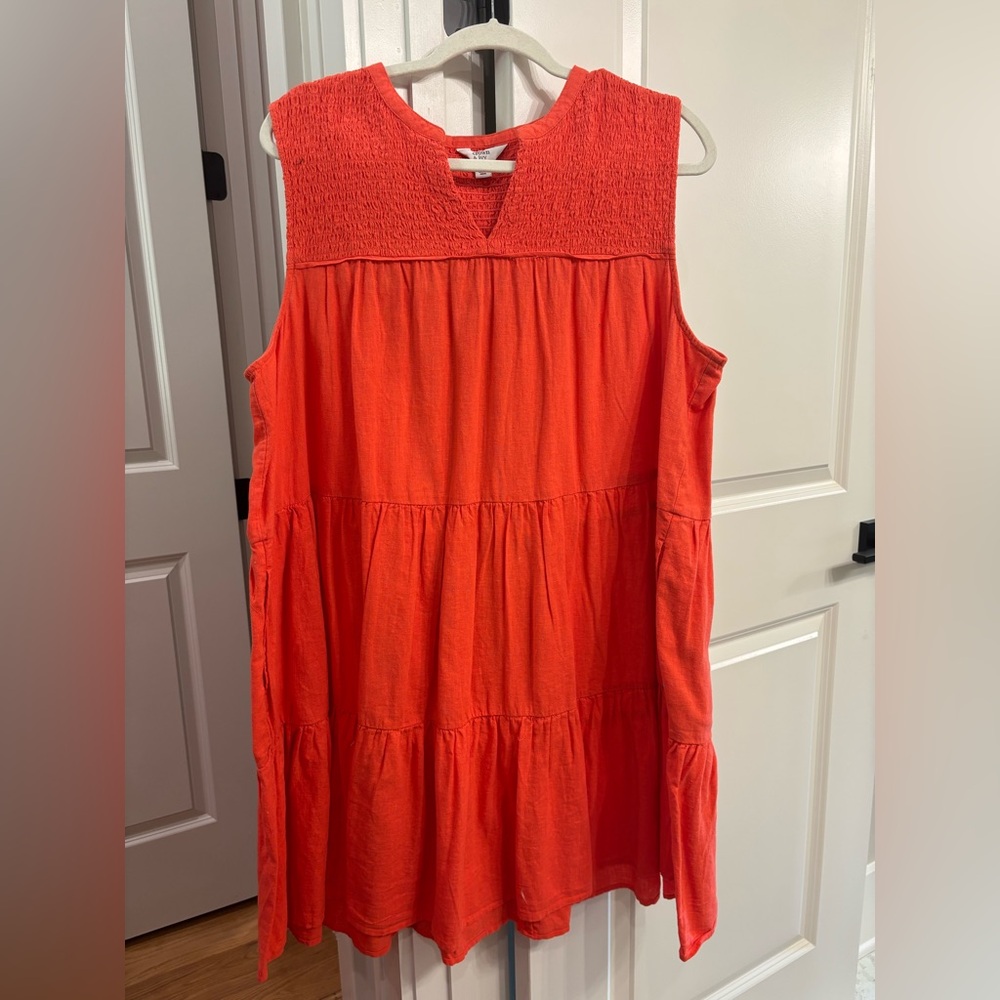 Sleeveless Smocked Yoke Tiered Tank Top - Orange